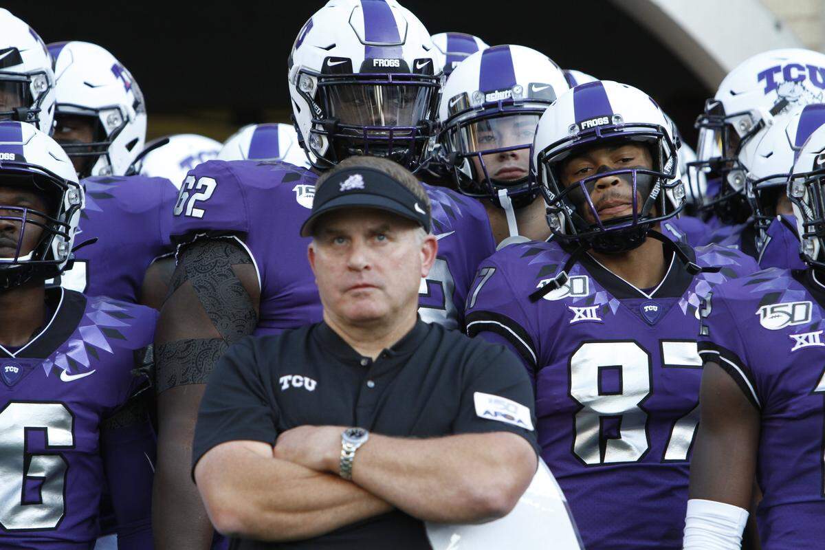Aug. 31, 2019: TCU head coach Gary Patterson and the players wait in the tunnel before taking the field. The Arkansas-Pine Bluff Golden Lions played the TCU Horned Frogs in NCAA college football at Amon G. Carter Stadium in Fort Worth.