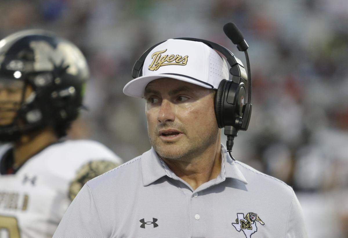 Mansfield Head Coach Greg George during their game against Arlington Martin on Thursday, September 11, 2025 at Maverick Stadium in Arlington Texas.