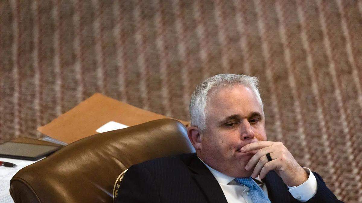 Bryan Slaton, R-Royse City, on the House floor at the Capitol on April 18.