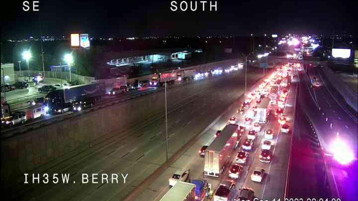 Interstate 35W near Berry Street in Fort Worth was closed Monday night, Sept. 11, 2023, after a fatal accident. Four people died and five were injured.
