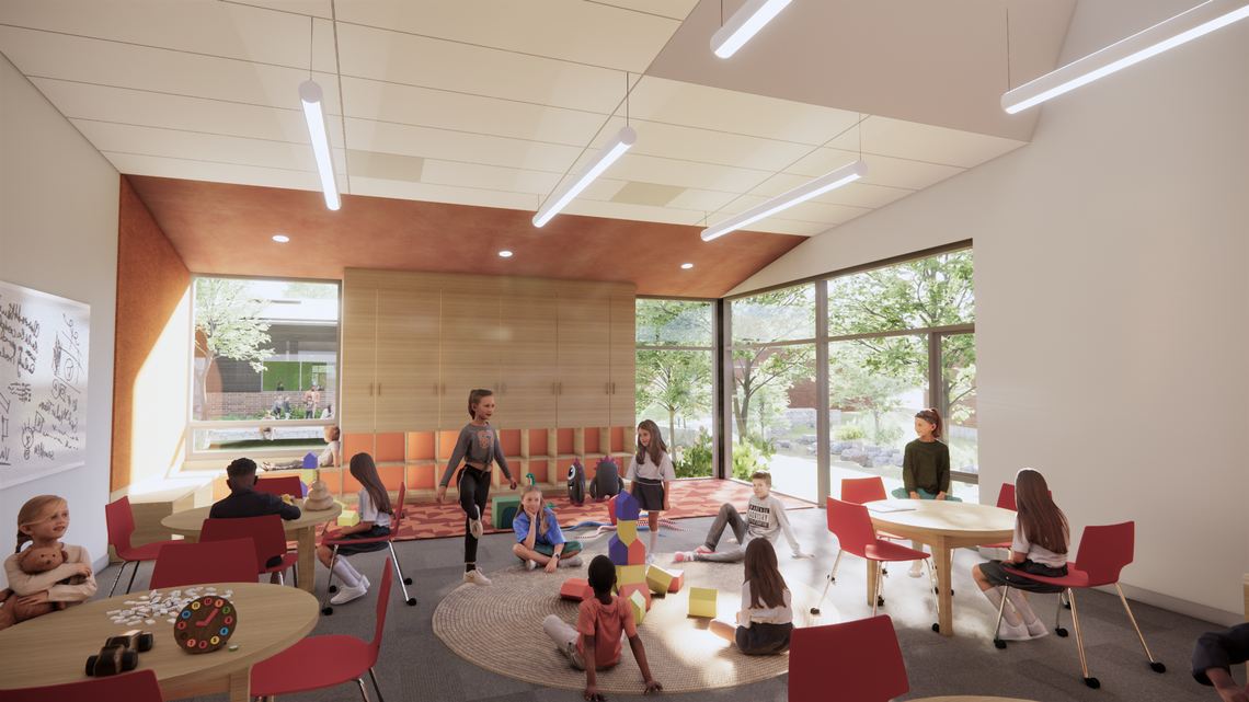 A rendering shows a future classroom at Fort Worth Country Day’s new lower school for first through fourth graders.