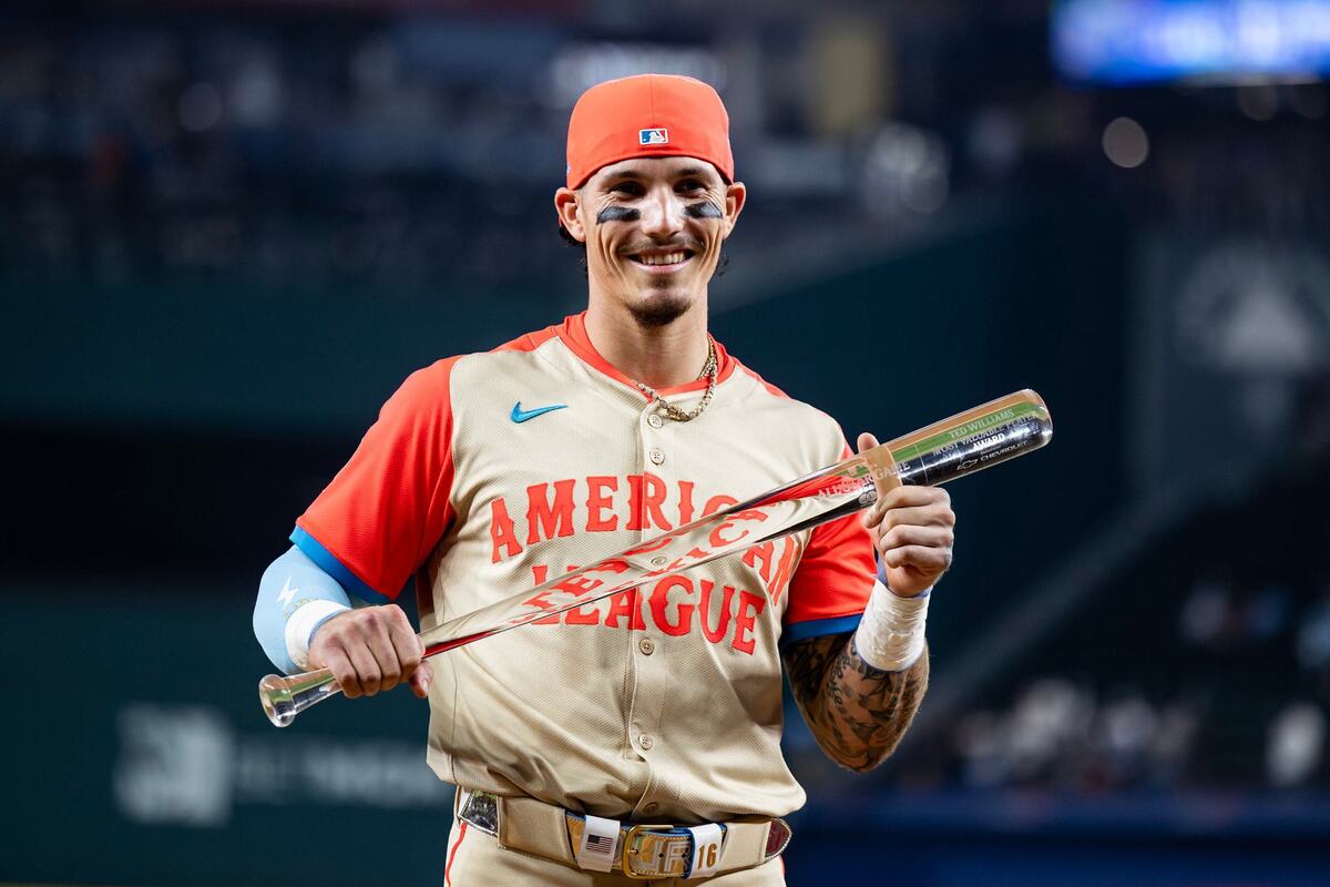 Boston Red Sox outfielder Jarren Duran is photographed with the Ted Williams All Star Game MVP award after hitting the game winning home run for the American League at the MLB All Star Game at Globe Life Field in Arlington on Tuesday, July 16, 2024.