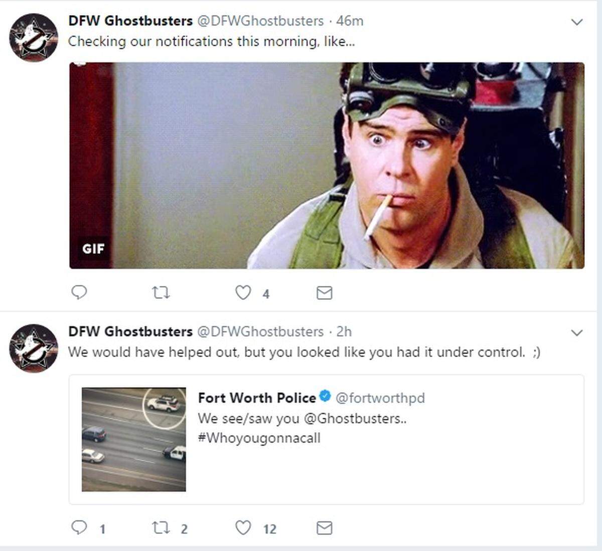 A high-speed police chase on involving a suspect in a stolen vehicle across Tarrant, Dallas and Ellis counties on Feb. 5, made for some awkward visual drama when a Ghostbusters vehicle was spotted on camera during the chase.