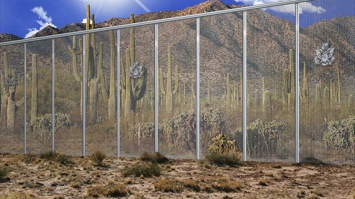 In this artistic rendering provided by the Fort Worth contracting company Penna Group shows a proposed to wall along the United States' southern border with Mexico.
