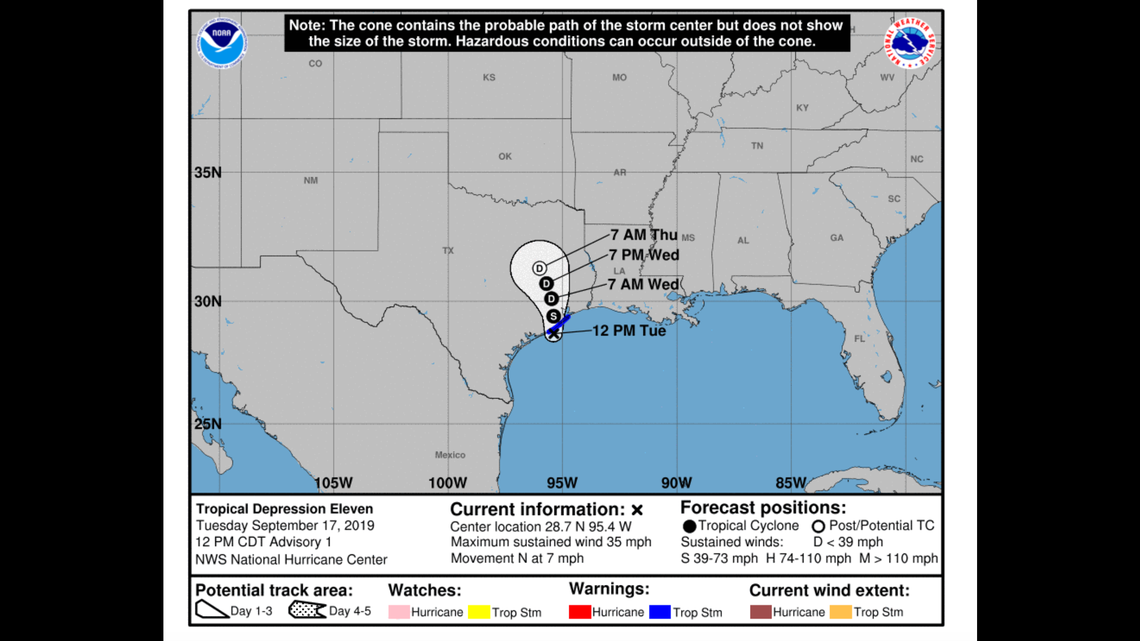 A tropical depression has formed off the Texas coast, the National Hurrican Center says.