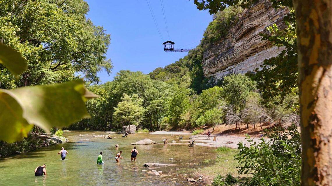 Camp Fimfo’s surrounding Guadalupe River with a zipline in the background, one of few activites Camp Fimfo offers.