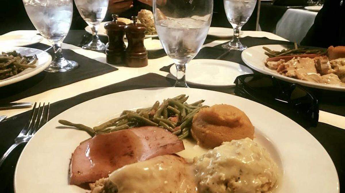 The turkey and ham Thanksgiving plate for Fort Worth police officers at Mercury Chophouse.