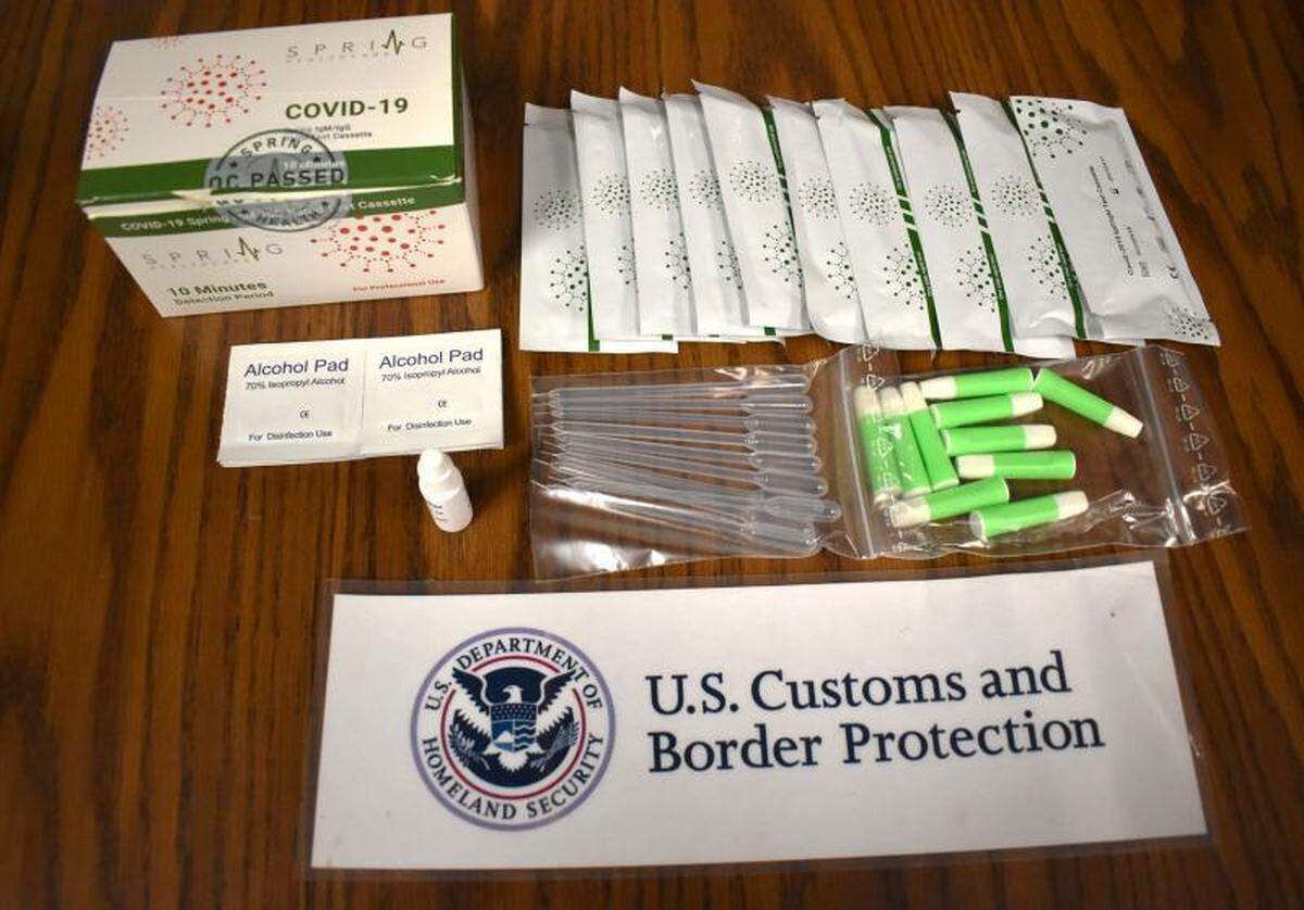 COVID-19 test kits and antibody tests were also seized.