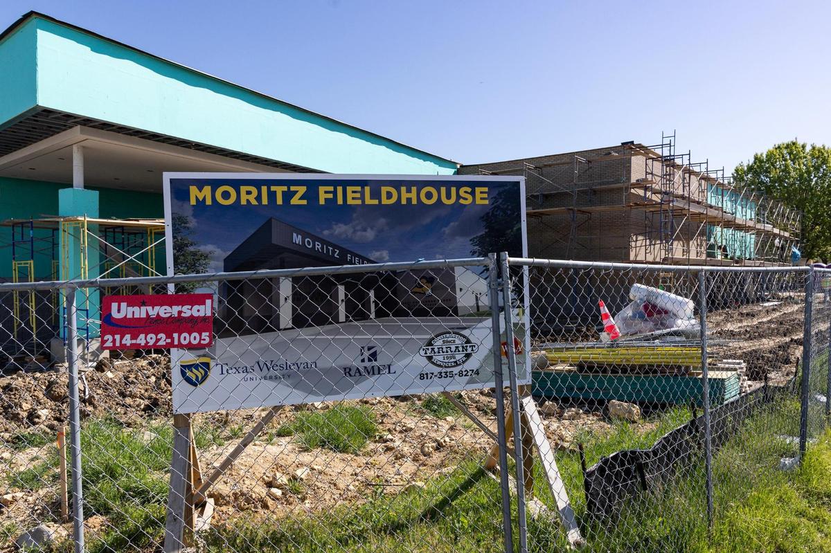 Construction is underway at the Moritz Fieldhouse across the street from the Athletic Field on the Texas Wesleyan University campus in Fort Worth on Tuesday, April 8, 2025.