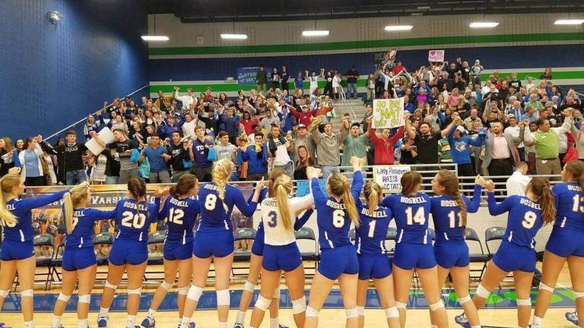 Boswell volleyball in 2016 after beating Colleyville Heritage in the regional quarterfinals at Eaton High School.