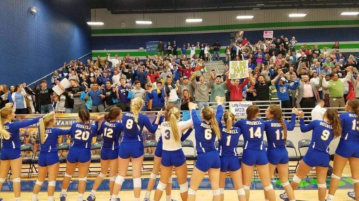 Boswell volleyball in 2016 after beating Colleyville Heritage in the regional quarterfinals at Eaton High School.
