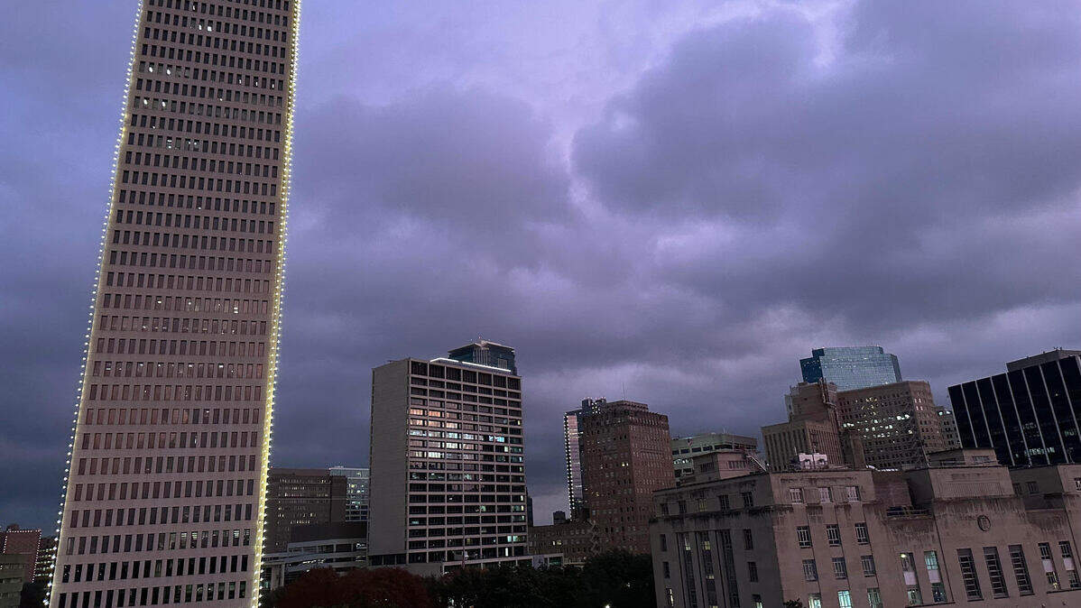 Clouds over downtown Fort Worth on Dec. 13, 2022.