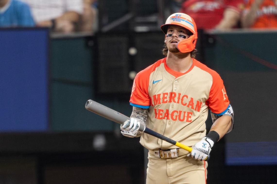 Kansas City Royals shortstop Bobby Witt Jr. goes up to bat in the fifth inning of the 2024 MLB All Star Game at Globe Life Field in Arlington on Tuesday July 16, 2024.