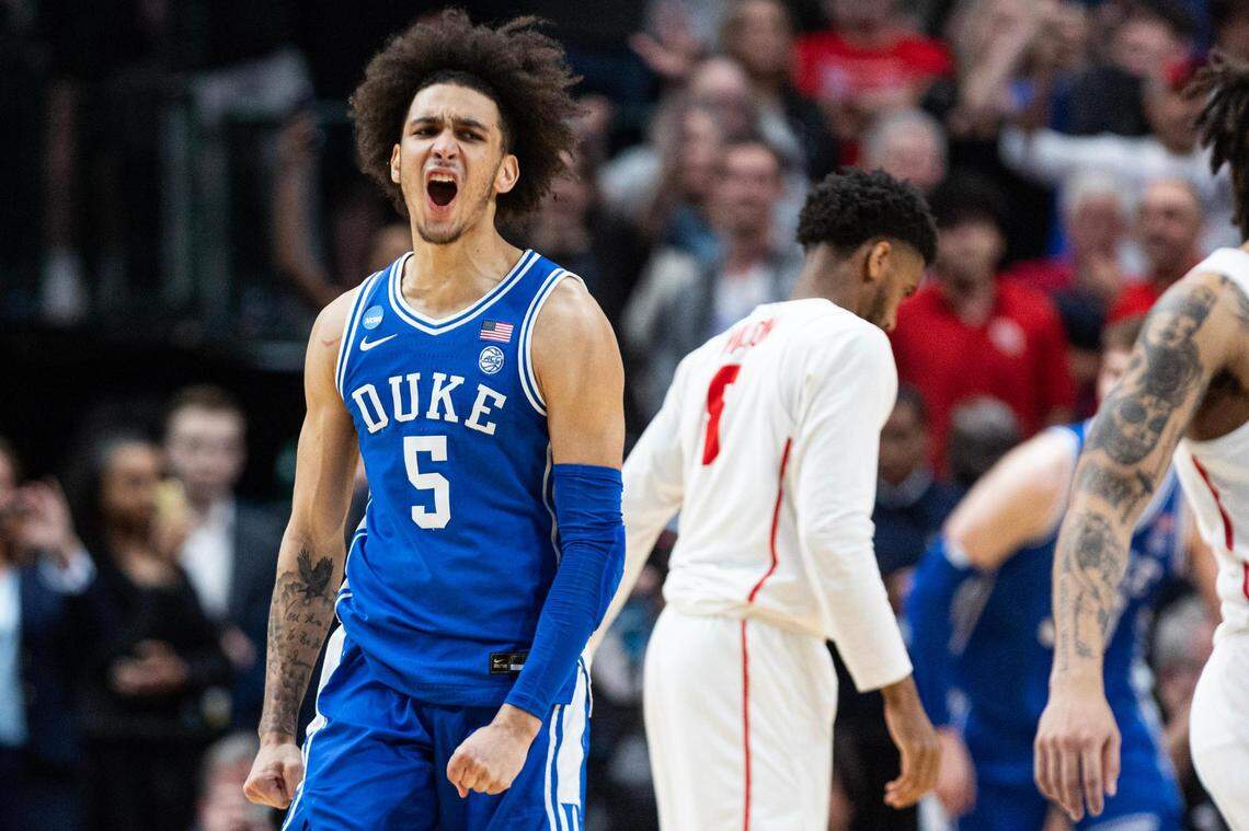 Through two games, Duke guard Tyrese Proctor (5) has three assists and two turnovers.