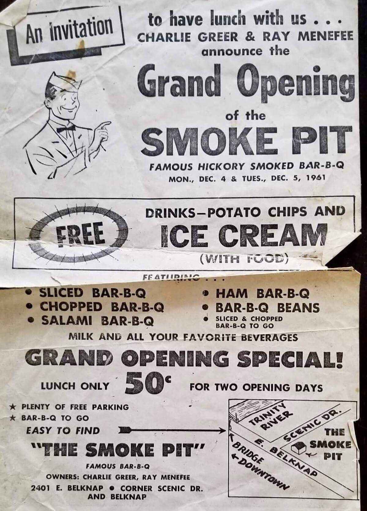 The Smoke Pit opened Dec. 4-5, 1961, serving 50-cent lunch.
