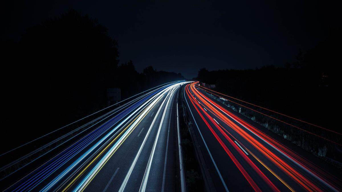 A highway at night.