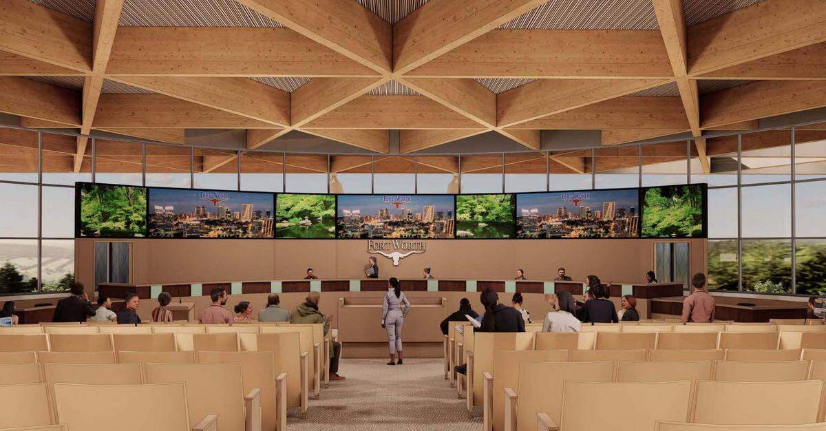 A rendering of the city council chamber in Fort Worth's new city hall building.