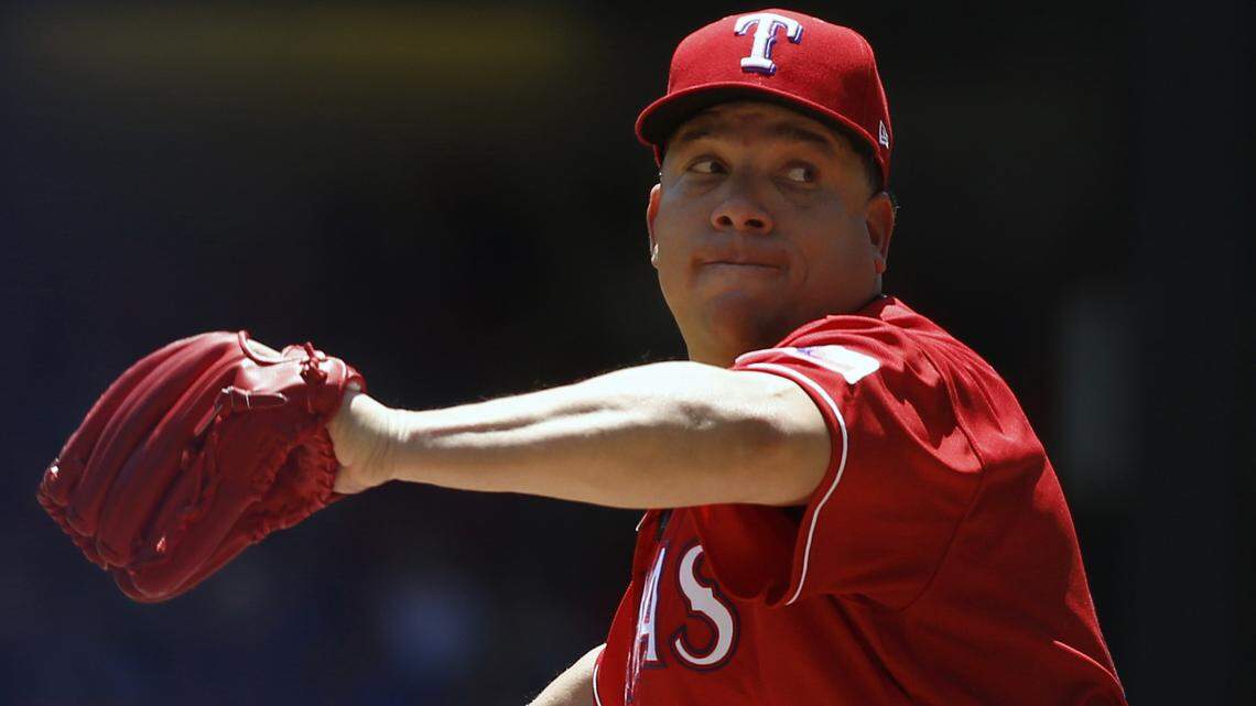 Bartolo Colon needed 98 pitches to complete five innings, but he allowed only two earned runs and again gave the Rangers a chance to win.