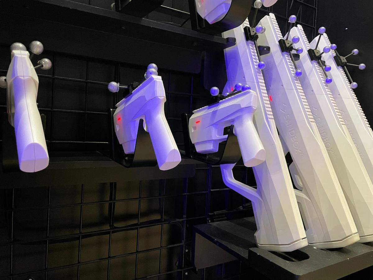 Physical props are used along with the virtual reality technology to help simulate the digital world around players at Sandbox VR, Thursday, Aug. 11, 2022, in Fort Worth.