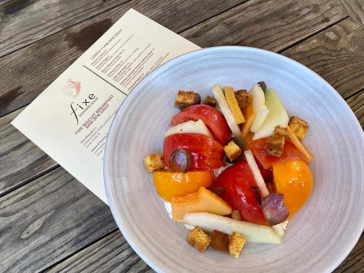 A melon-and-tomato salad with ricotta at Fixe Southern House.