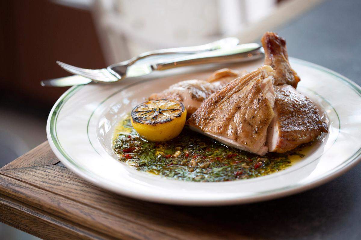 Smoked chicken with a chimichurri sauce at Provender Hall