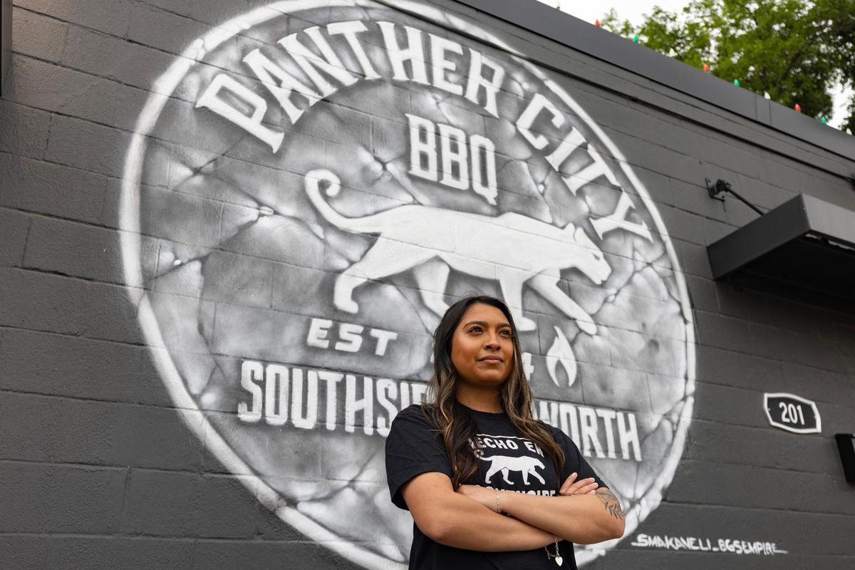 Panther City BBQ pitmaster Amaris Montemayor, 22, poses for a portrait on Tuesday, April 25, 2023, in Fort Worth. Montemayor has been working at the food truck-turned-restaurant since she was 15.