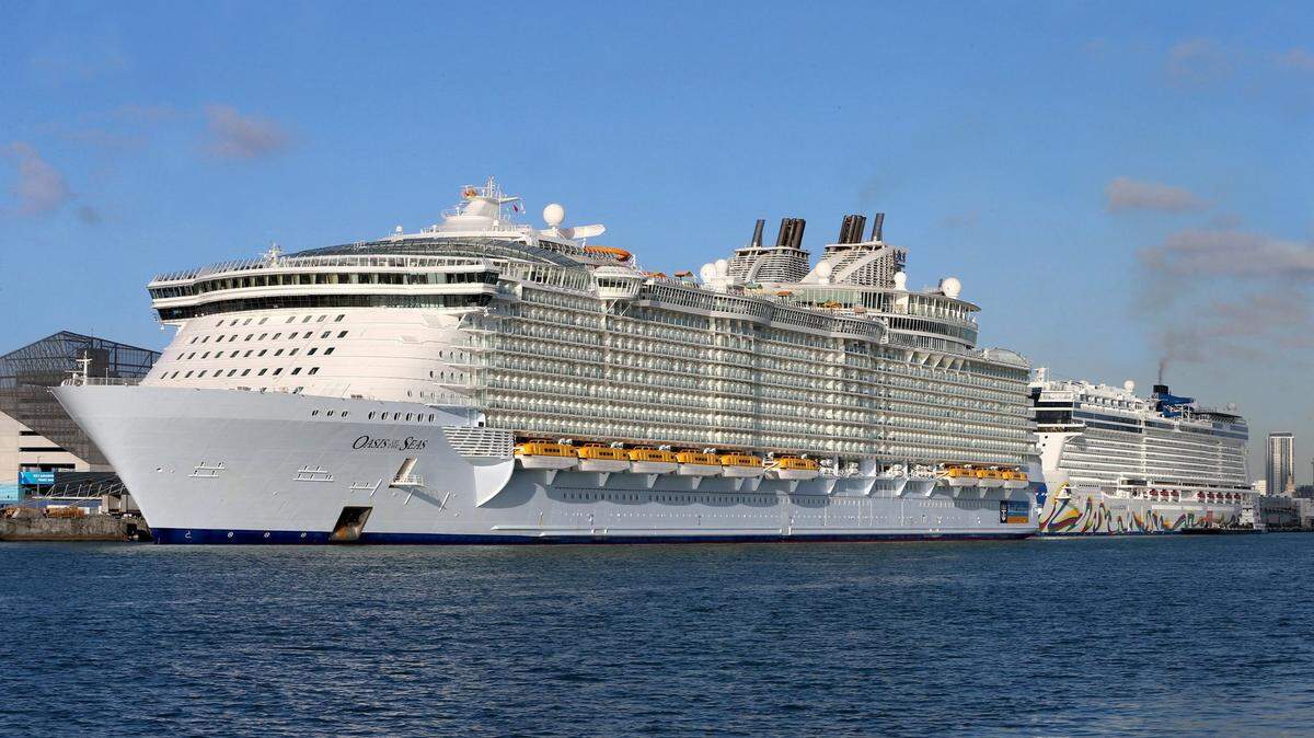 Royal Caribbean’s Oasis of the Seas ship has been around since 2008. Cruise ships line up along Port Miami of Miami on March 15, 2020, in Miami.