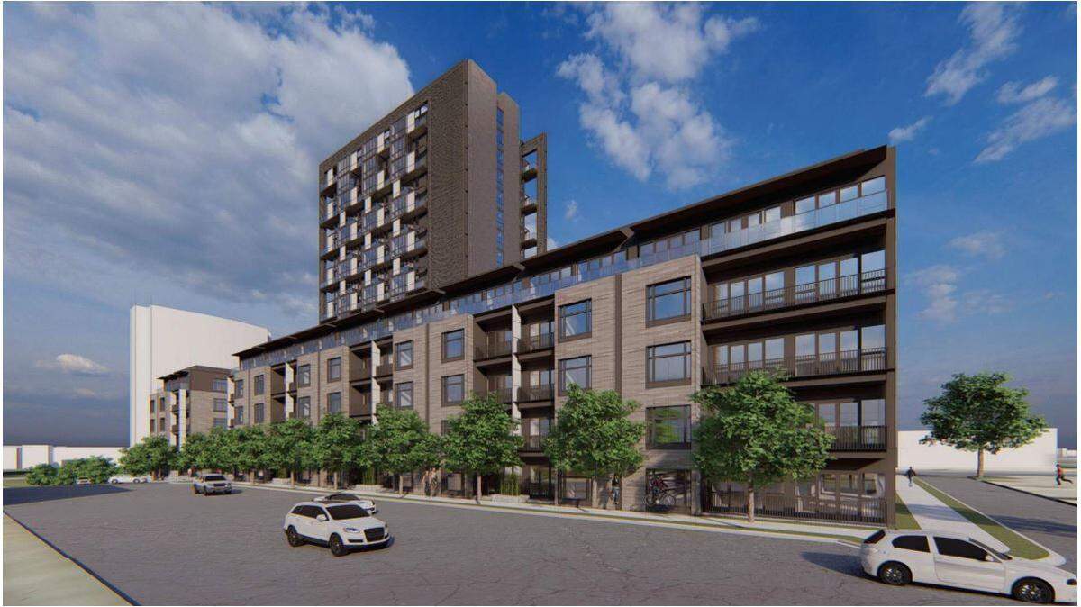 These are renderings of the 17-story apartment building that will go at 1000 W. Weatherford St. Construction is set to begin by the end of this year.