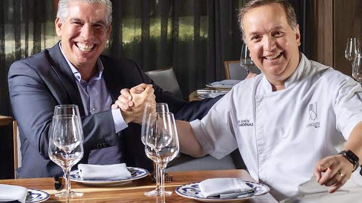 Adrian Burciaga, left, and Coahuila cabrito chef Juan Ramón Cárdenas are partners in Don Artemio Mexican Heritage.