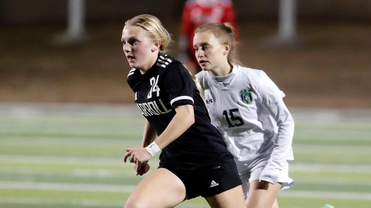 Southlake Carroll junior Hannah Jordan scored a hat trick in a bi-district contest vs. Crowley at Dragon Stadium.