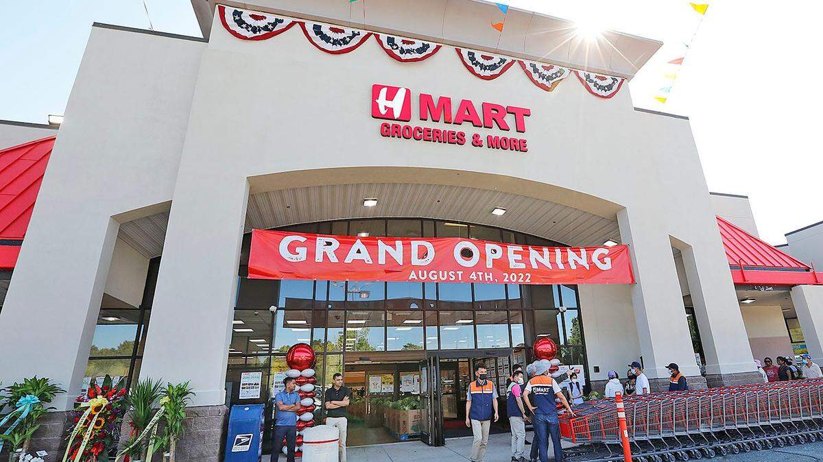 An H-Mart grocery store on opening day in 2022 in Quincy, Mass.