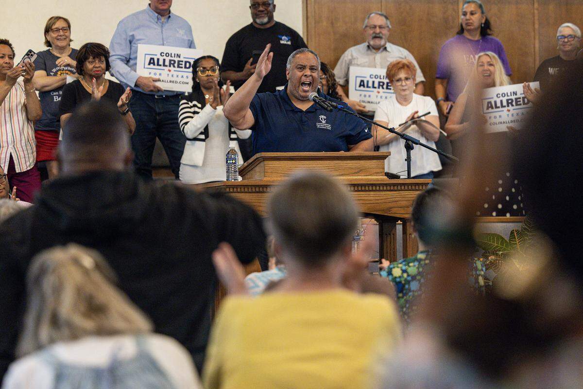 Tarrant County Commissioner Roderick Miles speaks to rally attendees during the “Build The Backlash” rally at greater St. Stephen First Church in Fort Worth on Wednesday, Aug. 6, 2024. The rally called out the efforts of Texas republicans to gerrymander the state and silence Black voters.