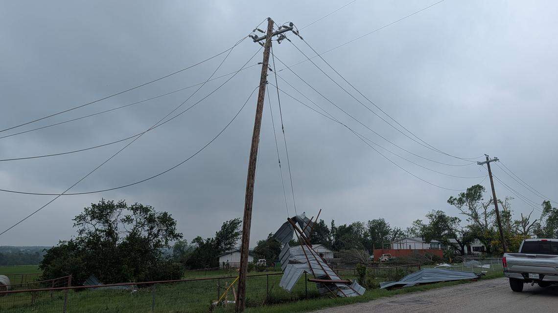 Storm damage in Springtown, Texas, on Sunday, April 26, 2026.