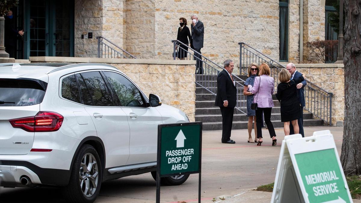 People arrive at Christ Chapel Bible Church in Fort Worth for the funeral service for Dr. Bobby Brown, the former New York Yankees star and cardiologist, who died at age 96 on March 25.