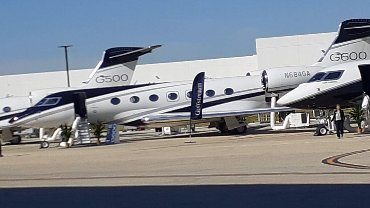 Gulfstream jets sit at the Alliance Airport service center on Tuesday as officials announced the opening of a maintenance complex.