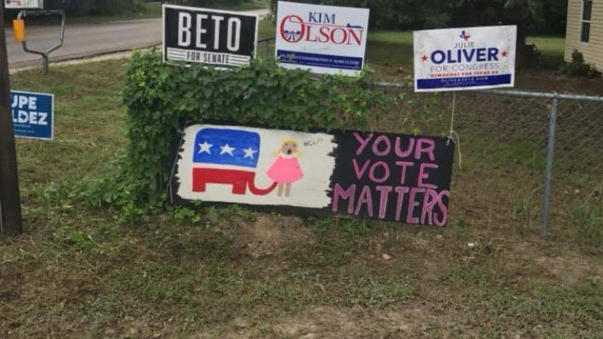This is the yard sign Texas Agriculture Commissioner Sid Miller has drawn attention to this week.