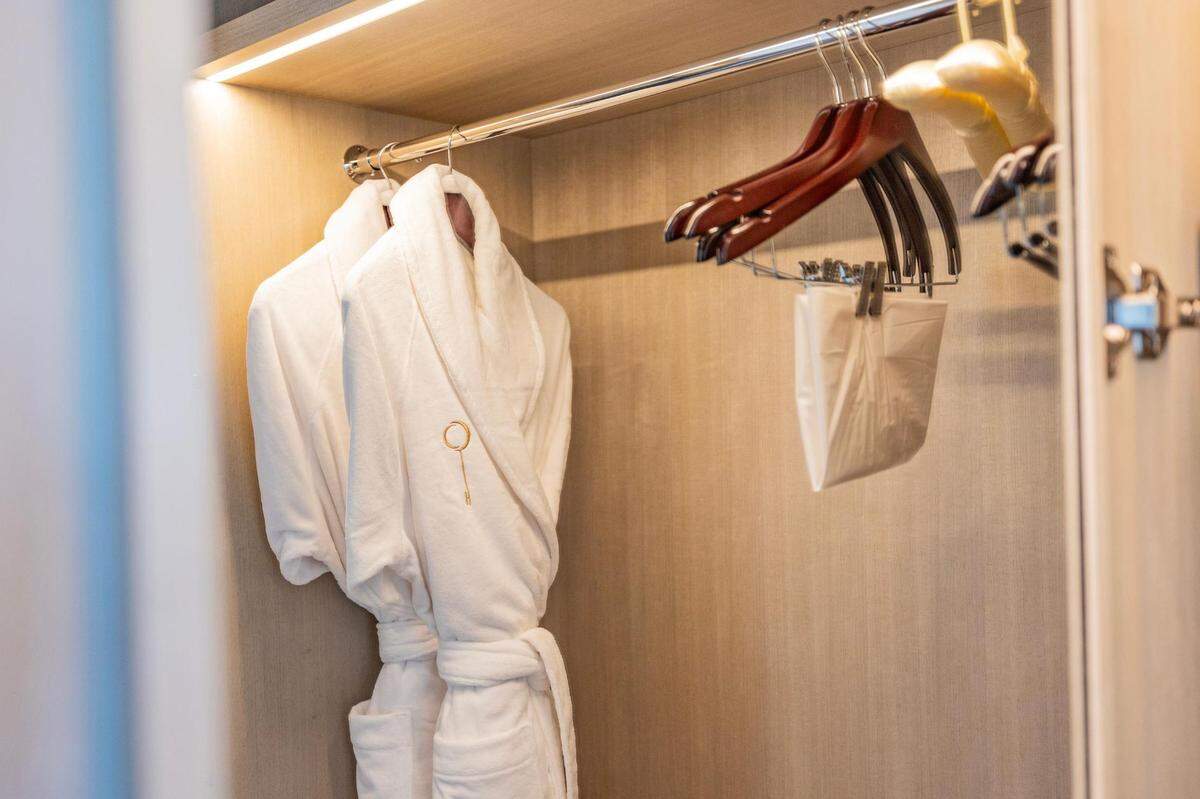 Inside the closet in one of the hotel rooms in The Crescent Fort Worth Hotel on Thursday, Nov. 2, 2023.