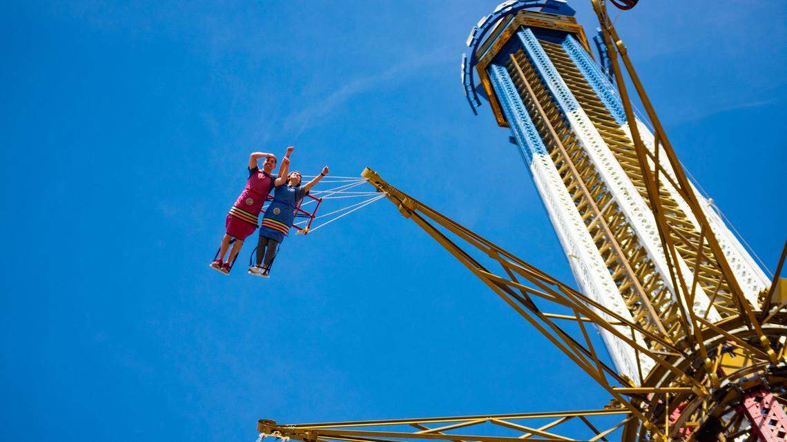 Park goers are strapped into flight suits instead of a traditional seat on the newly revamped Texas Skyscreamer at Six Flags Over Texas.