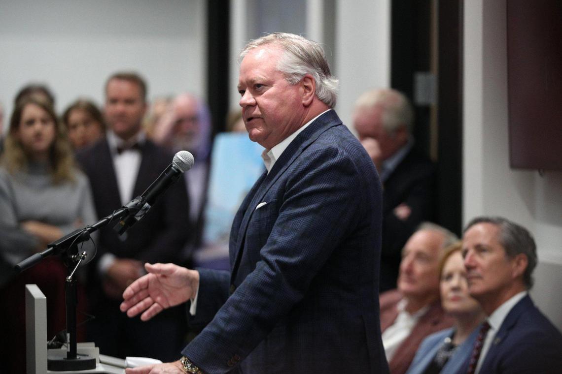 John Goff, of the Fort Worth-Tarrant County Innovation Partnership, speaks during an event to introduce the Texas A&M-Fort Worth campus on Thursday, Jan. 19, 2023, at Burnett Plaza. The downtown research campus will be a three-building complex, estimated to be finished in 2025.