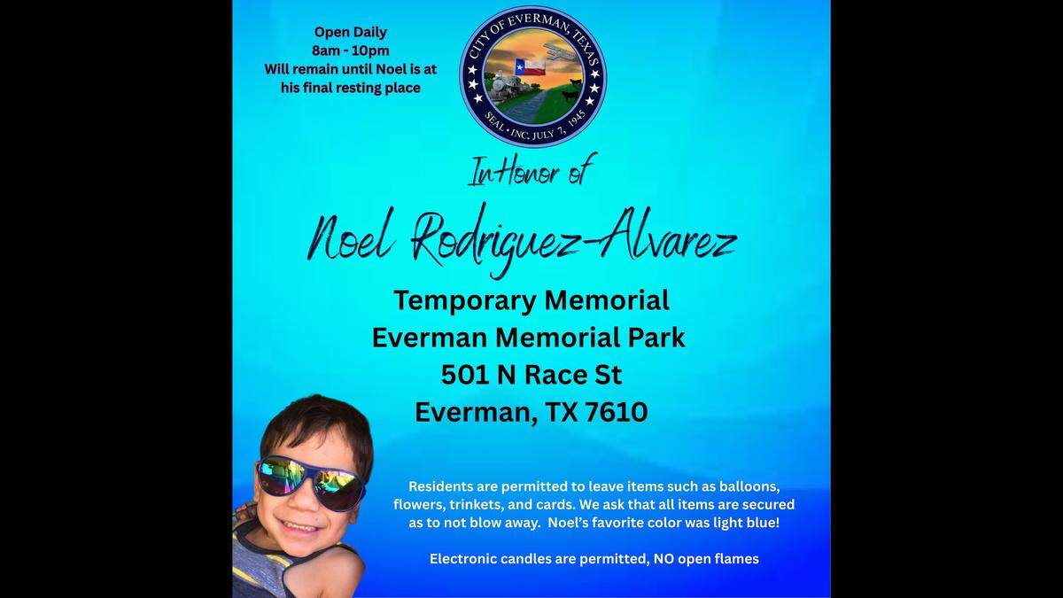 The city of Everman established a temporary memorial at Everman Memorial Park to honor 6-year-old Noel Rodriguez-Alvarez.