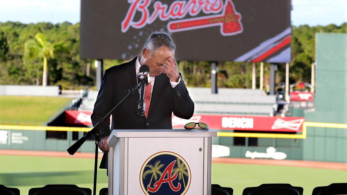 Major League Baseball Commissioner Rob Manfred during a 2020 news conference at the Atlanta Braves CoolToday Park on Sunday, Feb. 16, 2020, in North Port, Fla. (Curtis Compton/Atlanta Journal-Constitution/TNS)