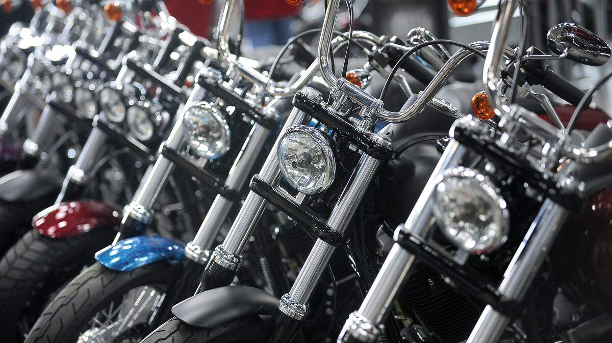 A row of parked motorcycles.