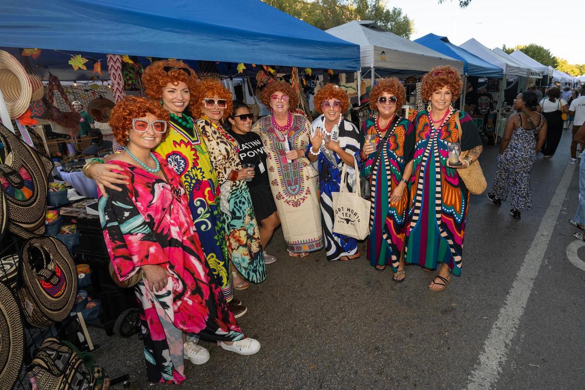 A group of women dress as Helen Roper, from the 1970s sitcom Three’s Company, during the Arts Goggle event on Magnolia Avenue in Fort Worth on Saturday, Oct. 19, 2024.
