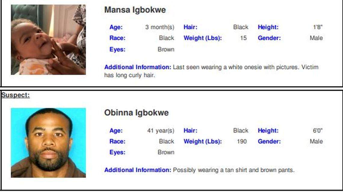 An Amber Alert out of Spring, Texas has been canceled after 3-month-old Mansa Igbokwe was found safe. His father, who had kidnapped the baby, fatally shot himself during a police chase, authorities said.