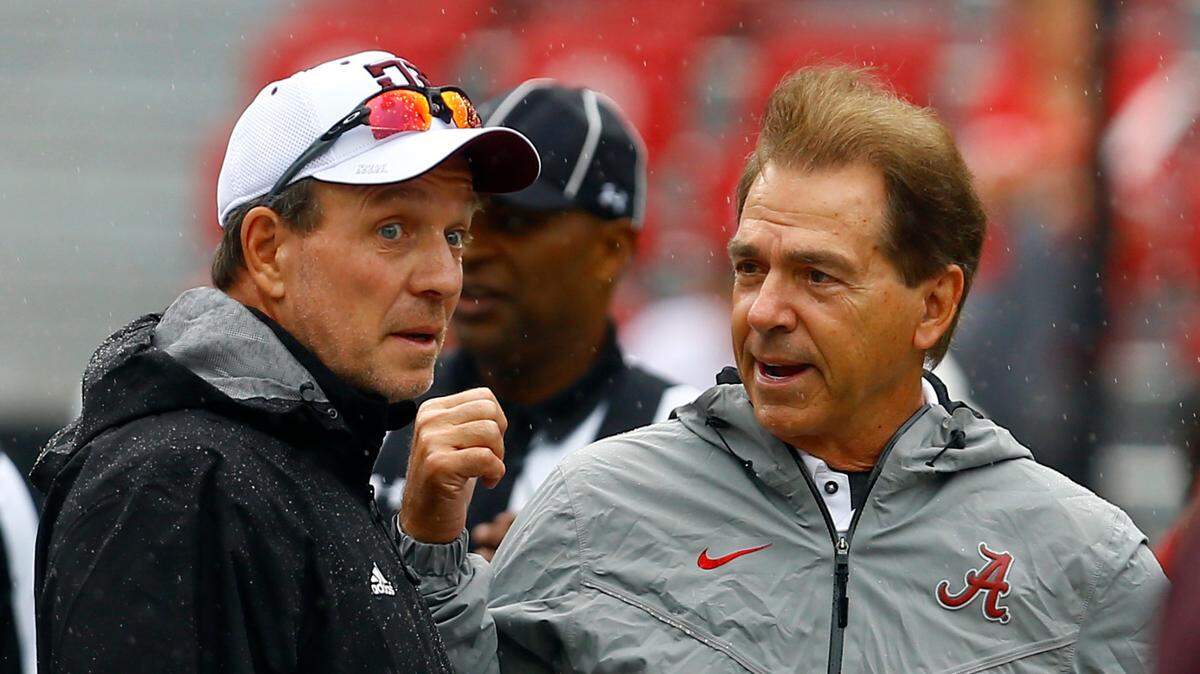 Texas A&M and head coach Jimbo Fisher play at Alabama and coach Nick Saban on Saturday. It’s the first game since Jimbo held a press conference in May to verbally berate Saban.