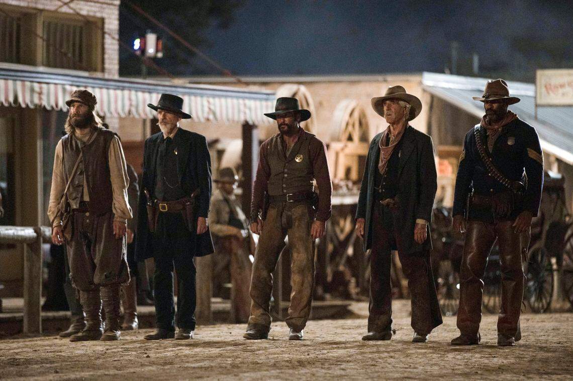 Pictured: Tim McGraw as James, Sam Elliott as Shea and LaMonica Garrett as Thomas of the Paramount+ original series “1883.” (C) 2021 MTV Entertainment Studios. All Rights Reserved.