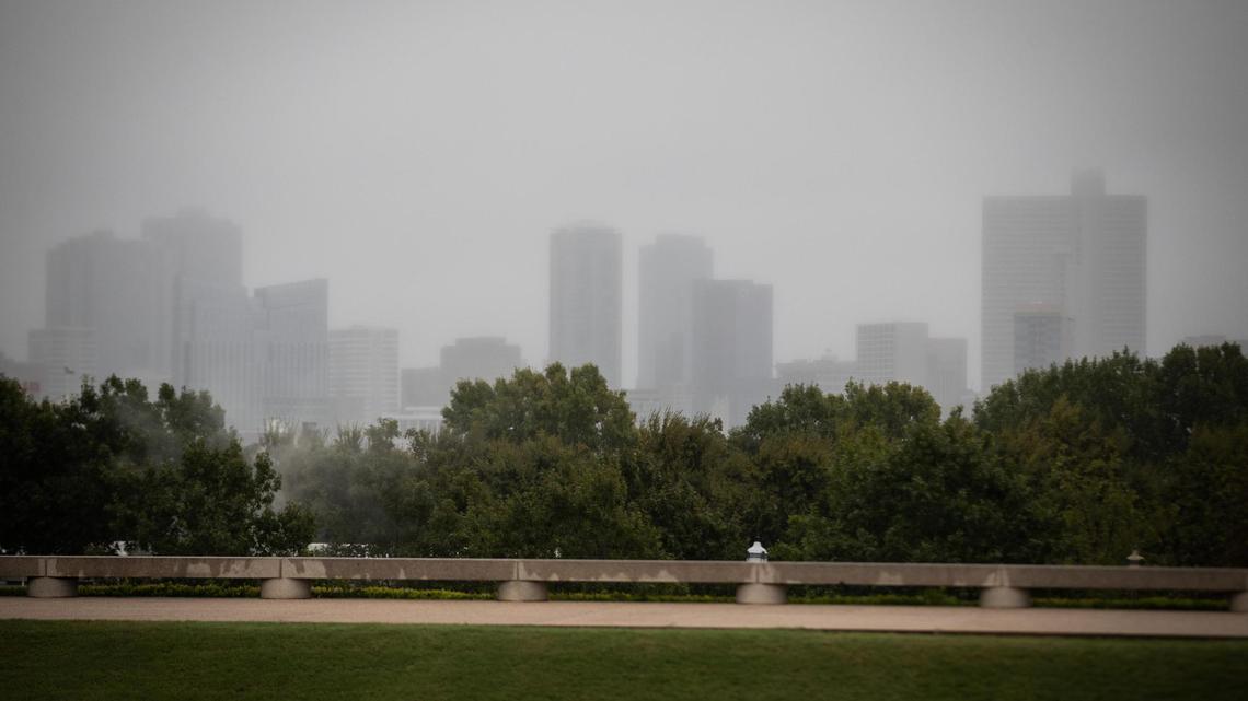 Fog obscured visibility of downtown as an Arctic front moved through North Texas Monday, Oct. 26, 2020. The National Weather Service is predicting a freeze in Fort Worth on Monday morning.