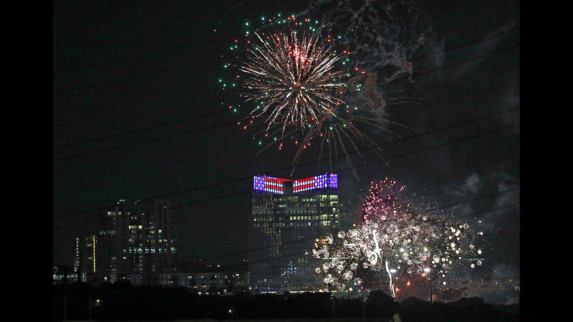 Fireworks shot over the Fort Worth skyline