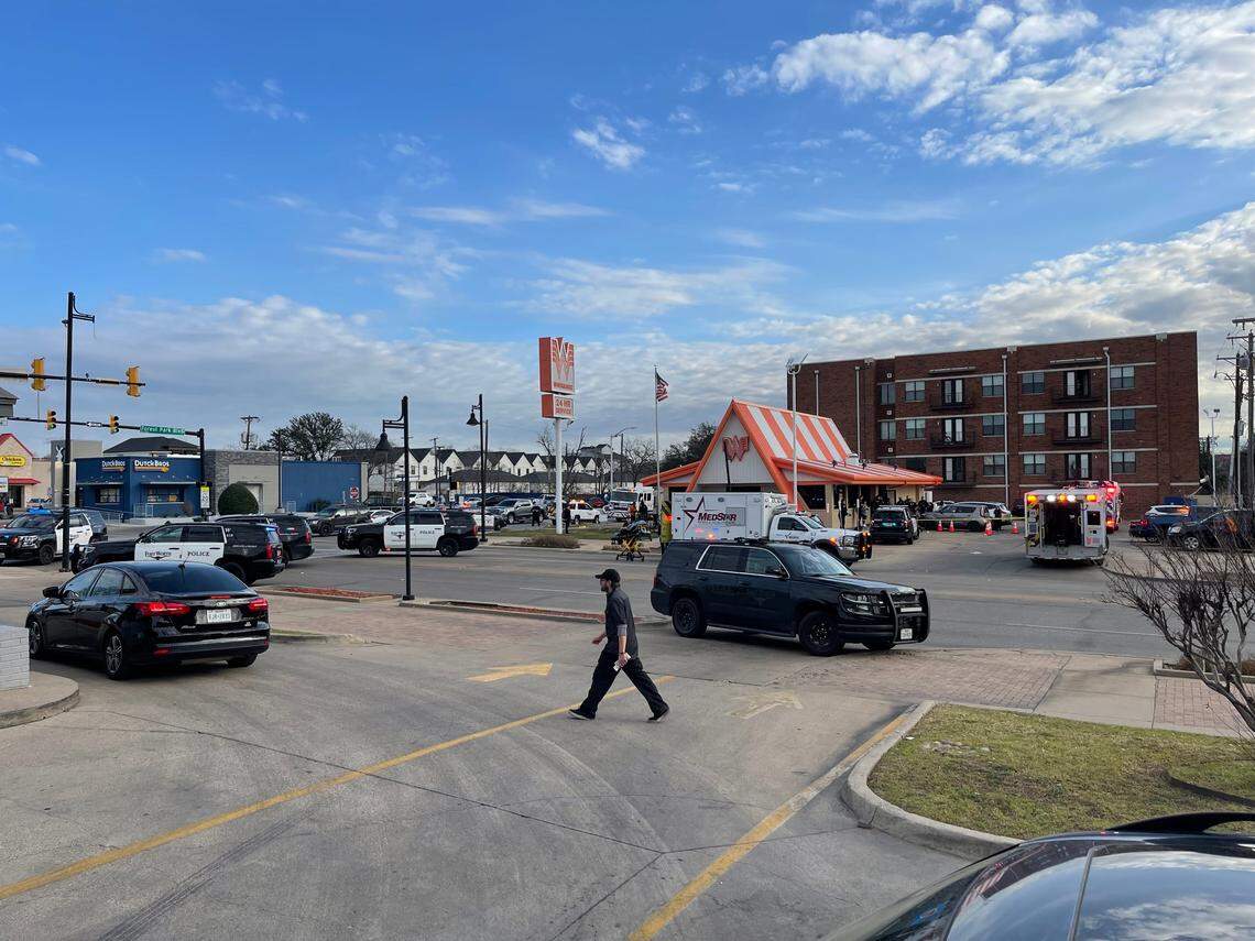 Two teens were transported to trauma centers by MedStar ambulances after they were shot outside a Whataburger on Berry Street in Fort Worth on Friday, Jan. 20, 2023.