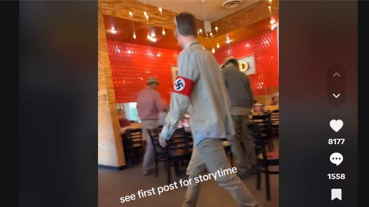 Jessica Gregorio posted on TikTok a video Sunday of a group of people dressed in Nazi clothing at a Torchy’s Tacos in Fort Worth.